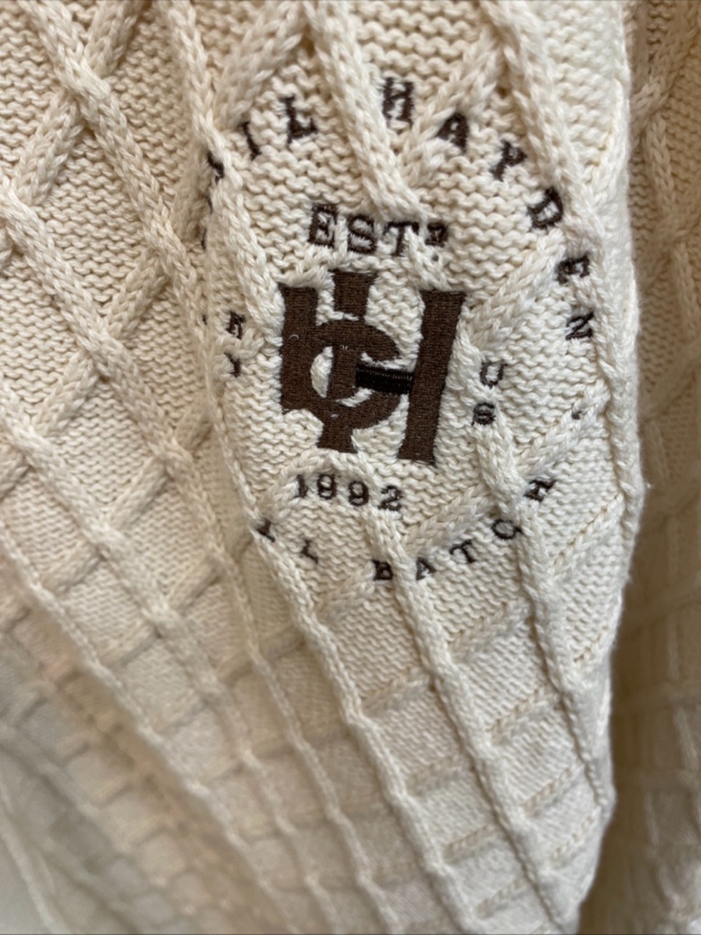 Basil Hayden Cream Cable Knit Cotton Sweater - Textured Stitch